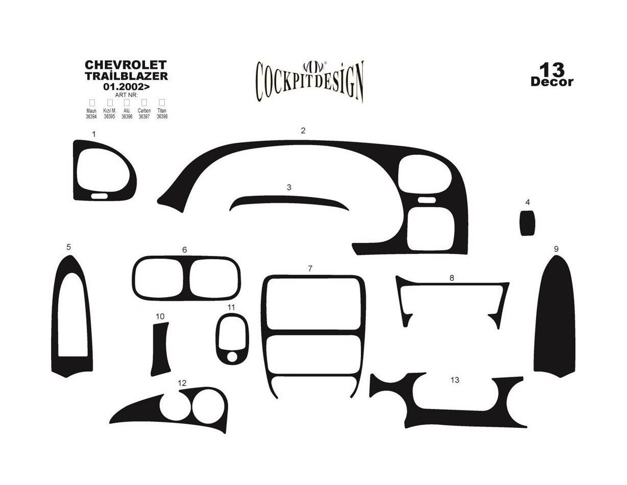 Chevrolet Trailblazer 01.2002 3M 3D Interior Dashboard Trim Kit Dash Trim Dekor 13-Parts