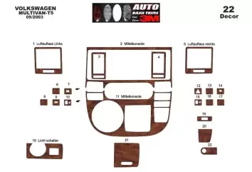 Volkswagen Multivan T5 08.03-08.09 3M 3D Interior Dashboard Trim Kit Dash Trim Dekor 22-Parts