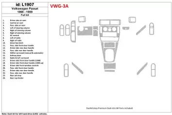 Volkswagen Passat 1998-1999 Full Set, 24 Parts set BD Interieur Dashboard Bekleding Volhouder