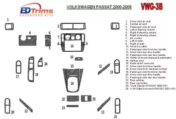 Volkswagen Passat 2000-2005 Voll Satz, 24 Parts set BD innenausstattung armaturendekor cockpit dekor - 2- Cockpit Dekor Innenrau