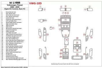 Volkswagen Passat 2006-2009 Automatic AC, Basic Set Interior BD Dash Trim Kit