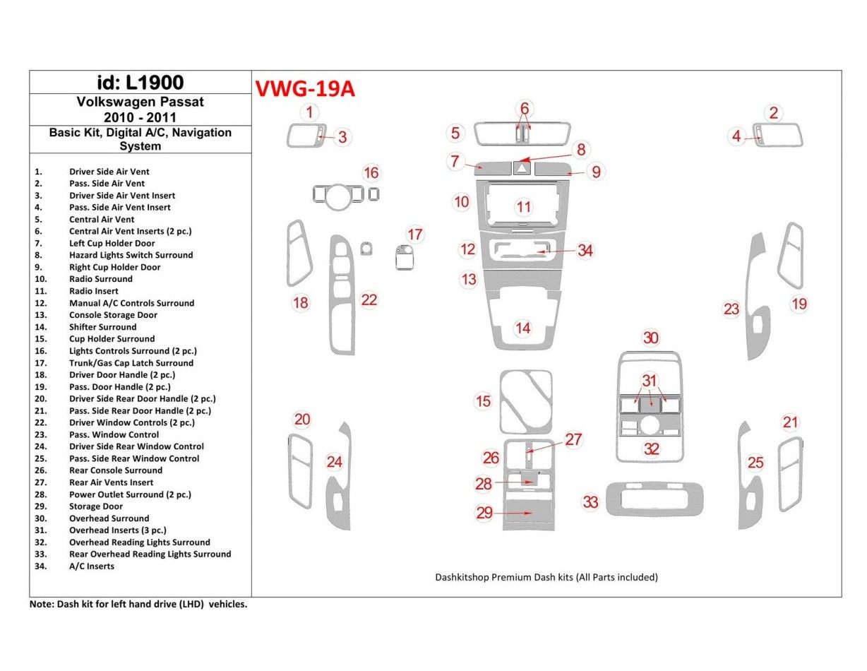 Volkswagen Passat 2010-UP Grundset, Automatic A/C, Navigation system BD innenausstattung armaturendekor cockpit dekor - 1- Cockp