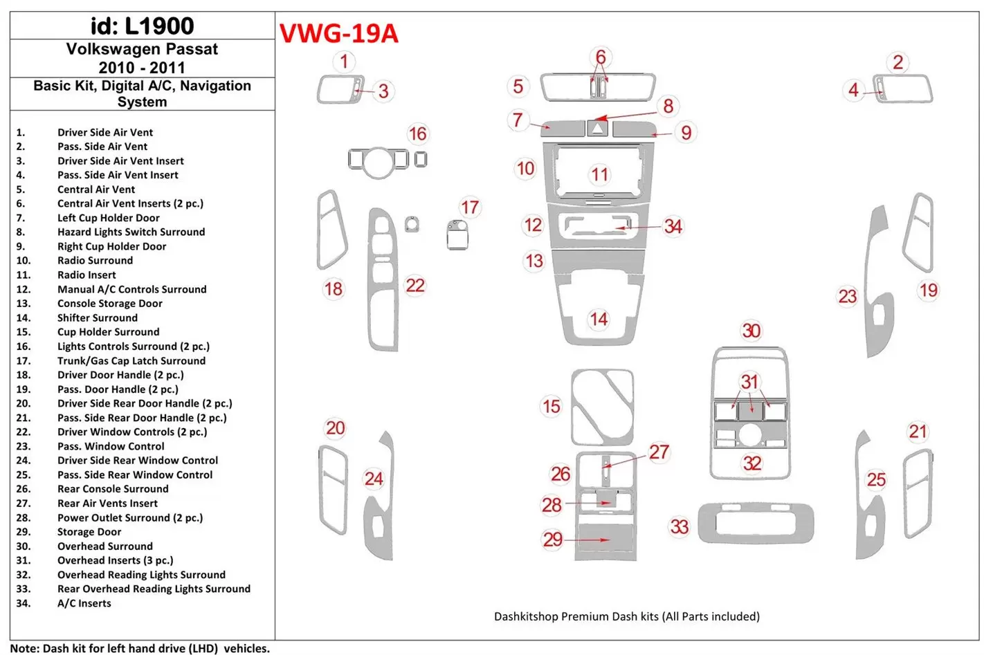 Volkswagen Passat 2010-UP Grundset, Automatic A/C, Navigation system BD innenausstattung armaturendekor cockpit dekor - 1- Cockp