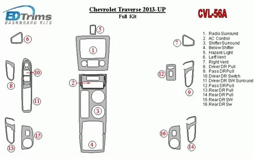 Chevrolet Traverse 2013-UP Voll Satz BD innenausstattung armaturendekor cockpit dekor - 1- Cockpit Dekor Innenraum