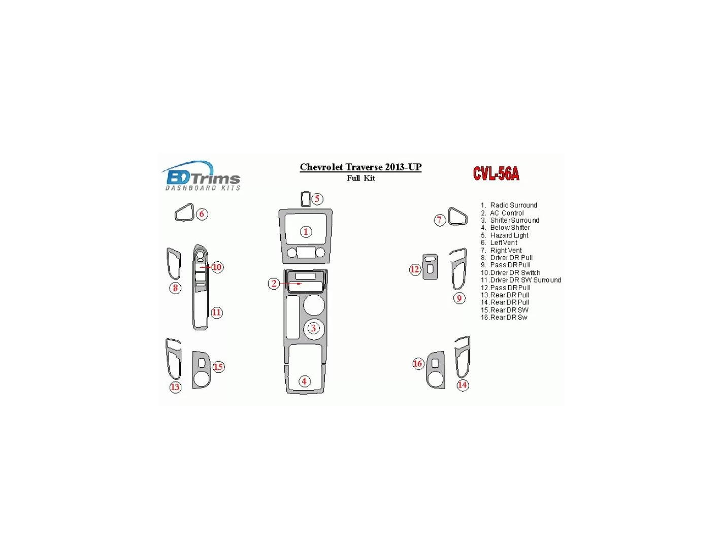 Chevrolet Traverse 2013-UP Ensemble Complet BD Kit la décoration du tableau de bord - 1 - habillage decor de tableau de bord