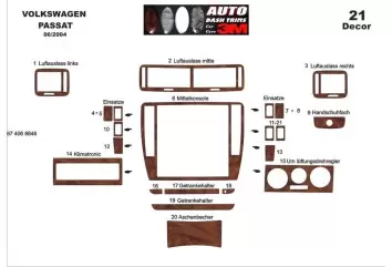 Volkswagen Passat B5.5 Typ 3BG 07.04 - 06.053D Inleg dashboard Interieurset aansluitend en pasgemaakt op he 21 -Teile