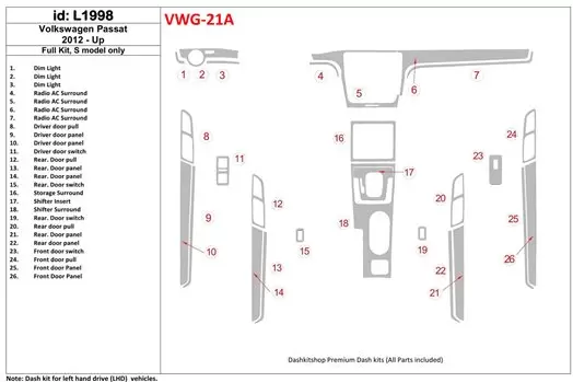 Volkswagen Passat B7 2012-UP S Model BD innenausstattung armaturendekor cockpit dekor - 1- Cockpit Dekor Innenraum