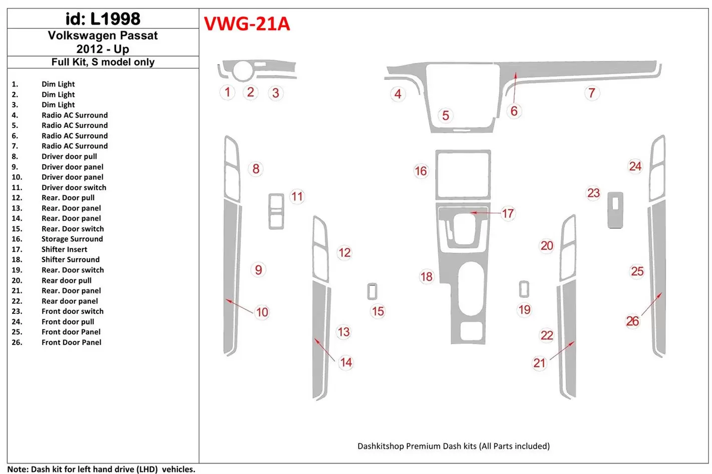 Volkswagen Passat B7 2012-UP S Model BD innenausstattung armaturendekor cockpit dekor - 1- Cockpit Dekor Innenraum