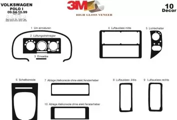 Volkswagen Polo 6N 09.94 - 09.99 Kit Rivestimento Cruscotto all'interno del veicolo Cruscotti personalizzati 10-Decori