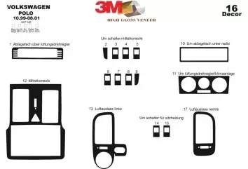 Volkswagen Polo 6N2 10.99-08 01 Mittelkonsole Armaturendekor Cockpit Dekor 16-Teilige - 2- Cockpit Dekor Innenraum