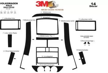 Volkswagen Polo 9N 09.01 - 02.05 3D Inleg dashboard Interieurset aansluitend en pasgemaakt op he 14 -Teile