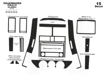 Volkswagen Polo 9N3 05-09 Mittelkonsole Armaturendekor Cockpit Dekor 15-Teilige - 2- Cockpit Dekor Innenraum