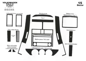 Volkswagen Polo 9N3 03.05-08.09 3M 3D Interior Dashboard Trim Kit Dash Trim Dekor 15-Parts