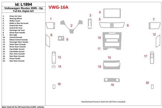 Volkswagen Routan 2009-UP Full Set,Automatic AC BD Interieur Dashboard Bekleding Volhouder