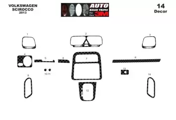 Volkswagen Sirocco 01.2013 3M 3D Interior Dashboard Trim Kit Dash Trim Dekor 16-Parts