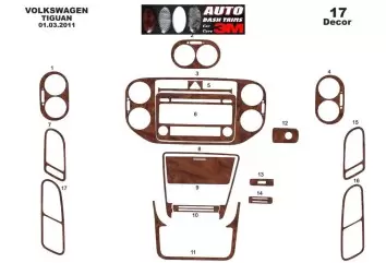 Volkswagen Tiguan 09.2007 3M 3D Interior Dashboard Trim Kit Dash Trim Dekor 17-Parts