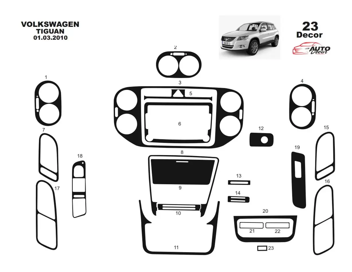 Volkswagen Tiguan 09.2011 Kit Rivestimento Cruscotto all'interno del veicolo Cruscotti personalizzati 23-Decori