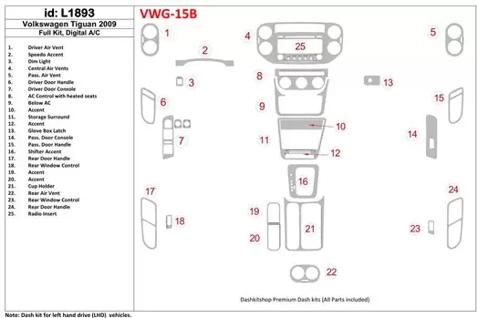 Volkswagen Tiguan 2009-2009 Full Set, Automatic AC BD Interieur Dashboard Bekleding Volhouder