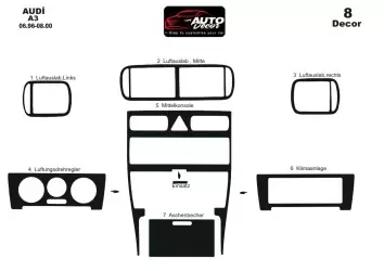 Audi A3 Typ 8L 06.96 - 08.00 3D Inleg dashboard Interieurset aansluitend en pasgemaakt op he 8 -Teile
