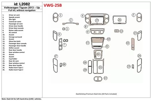 Volkswagen Tiguan 2013-UP Voll Satz, Without NAVI BD innenausstattung armaturendekor cockpit dekor - 1- Cockpit Dekor Innenraum