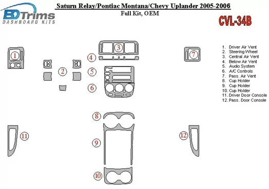 Chevrolet Uplander 2005-UP Full Set, OEM BD Interieur Dashboard Bekleding Volhouder