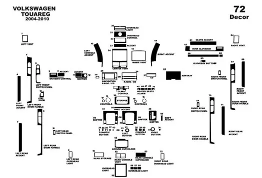 Volkswagen Touareg 2004-2010 3D Inleg dashboard Interieurset aansluitend en pasgemaakt op he 72-Teile