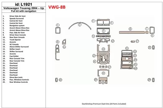 Volkswagen Touareg 2004-UP Ensemble Complet, Avec NAVI BD Kit la décoration du tableau de bord - 1 - habillage decor de tableau 