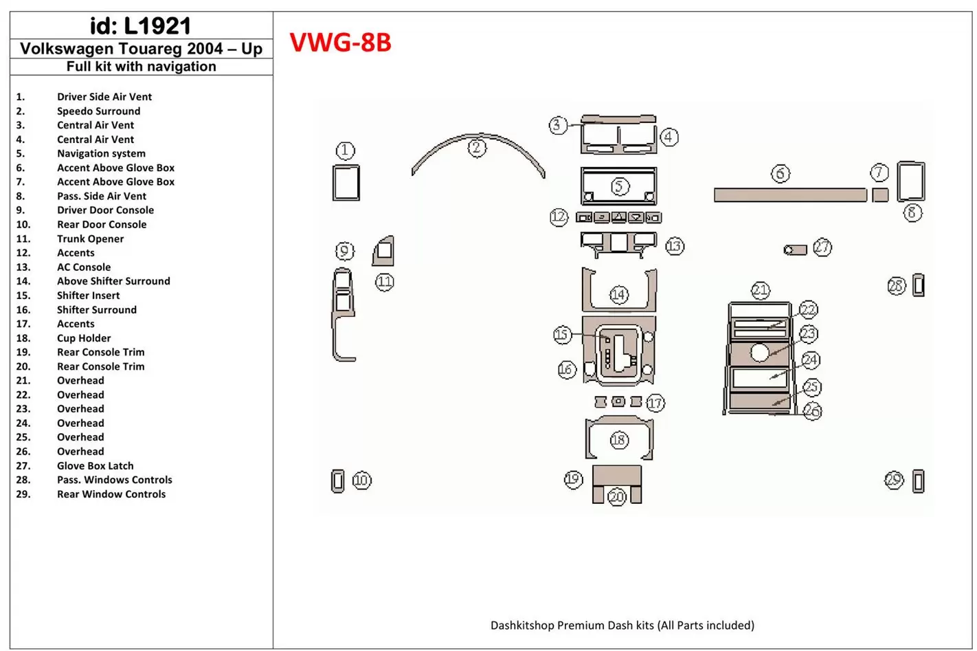 Volkswagen Touareg 2004-UP Full Set, With NAVI BD Interieur Dashboard Bekleding Volhouder