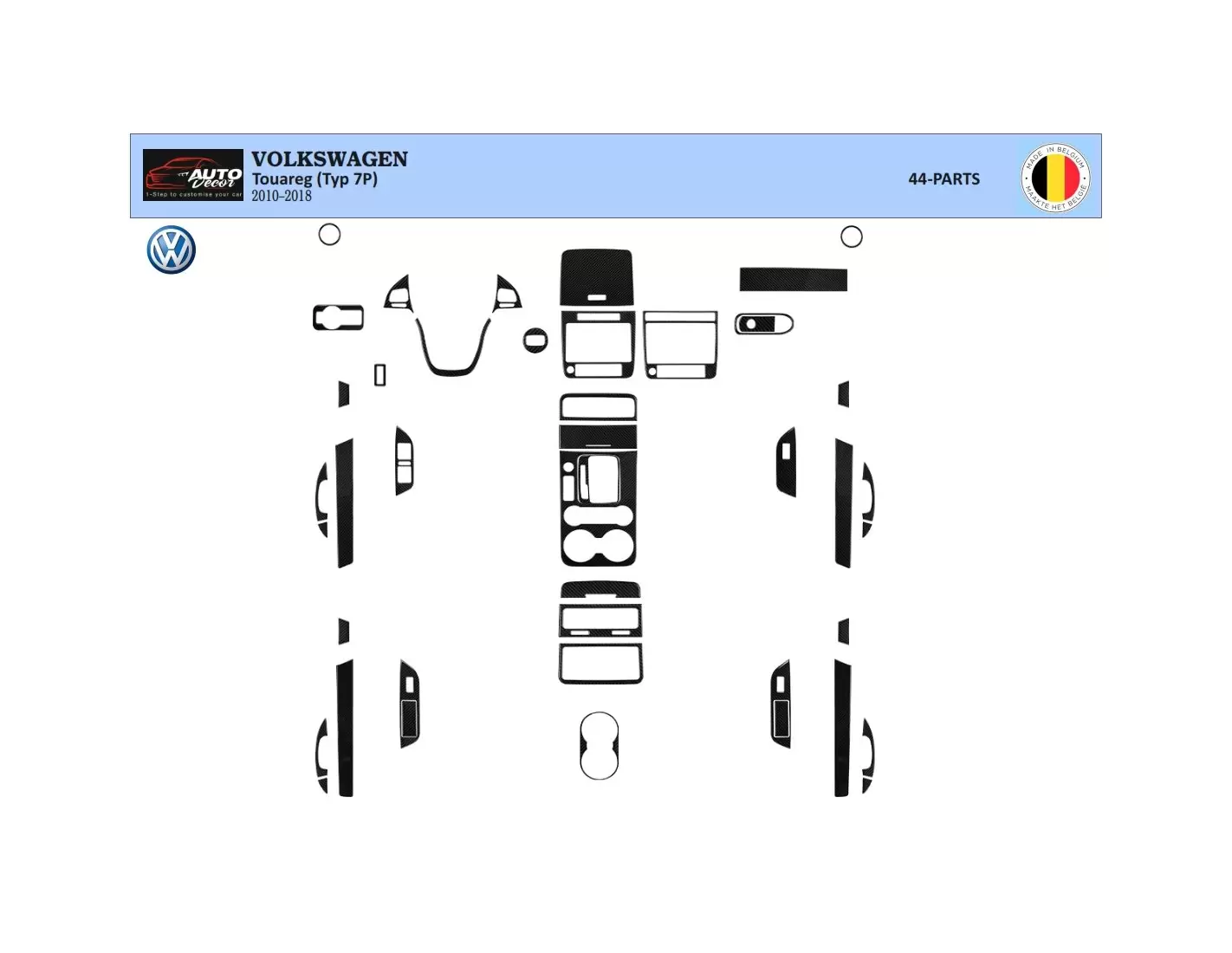 Volkswagen Touareg 2011-2017 3D Interior Dashboard Trim Kit Dash Trim Dekor 35-Parts