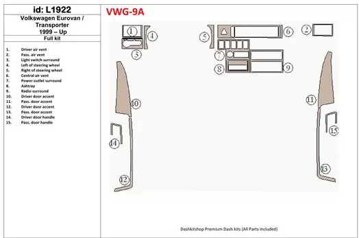 Volkswagen TransporterT4 Eurovan 1999-UP Full Set Cruscotto BD Rivestimenti interni