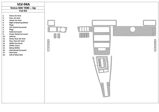 Volvo 940 10.90 - 04.98 3D Inleg dashboard Interieurset aansluitend en pasgemaakt op he 18 -Teile