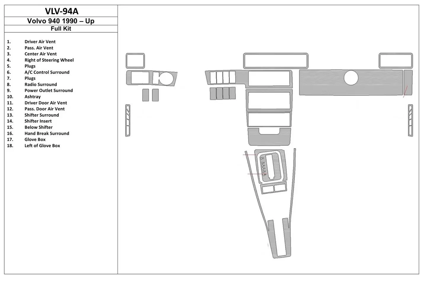 Volvo 940 10.90-04.98 3D Interior Dashboard Trim Kit Dash Trim Dekor 18-Parts