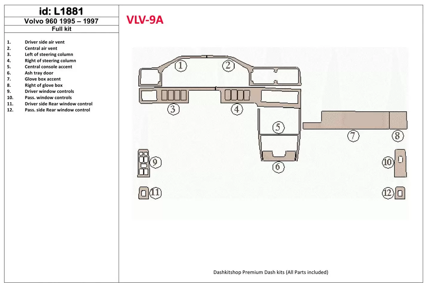 Volvo 960 1995-1997 Full Set Cruscotto BD Rivestimenti interni