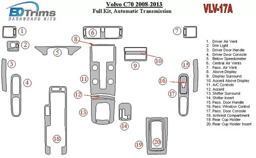 Volvo C70 2011-UP Voll Satz, Automatic Gear BD innenausstattung armaturendekor cockpit dekor - 1- Cockpit Dekor Innenraum