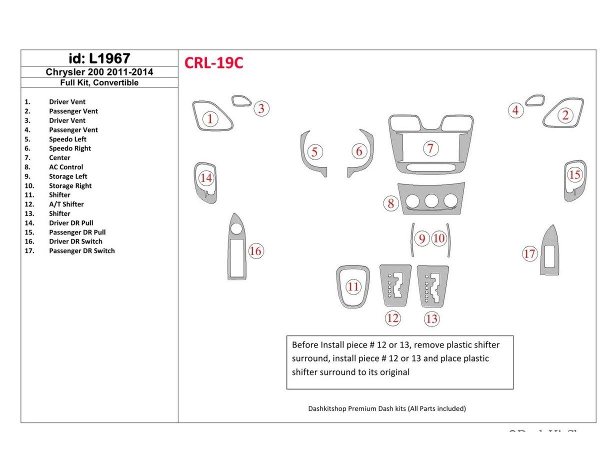 Chrysler 200 2011-UP Voll Satz, Cabrio BD innenausstattung armaturendekor cockpit dekor - 1- Cockpit Dekor Innenraum