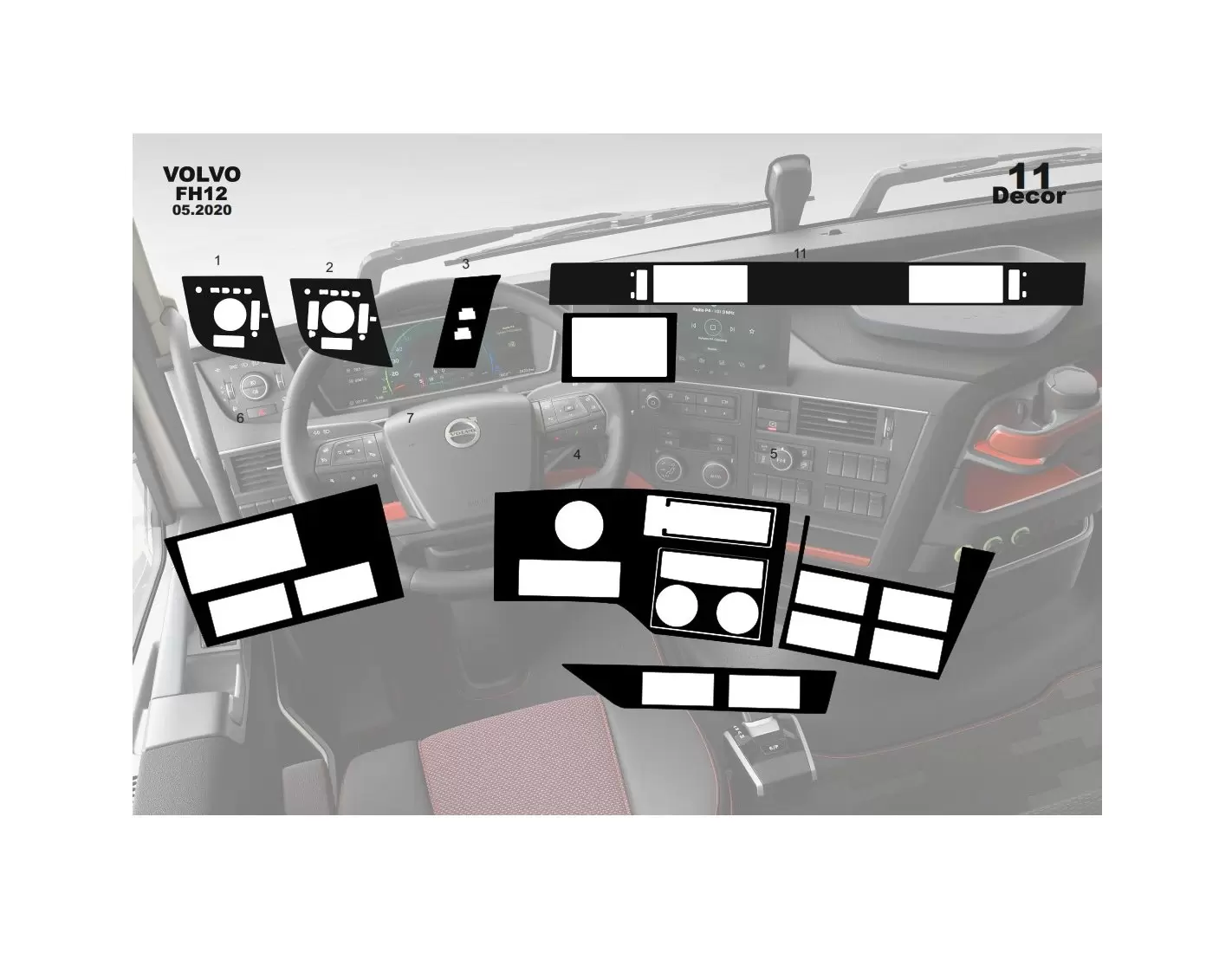 Volvo FH Version 5 ab 2016 3D Interior Dashboard Trim Kit Dash Trim Dekor 9-Parts