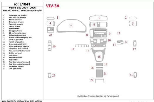 Volvo S80 2004-2006 Full Set, With CD and Compact Casette audio Interior BD Dash Trim Kit