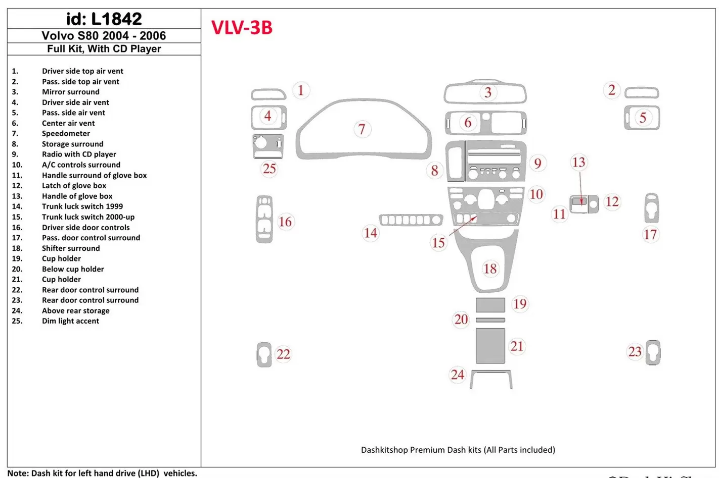 Volvo S80 2004-2006 Full Set, With CD Cruscotto BD Rivestimenti interni