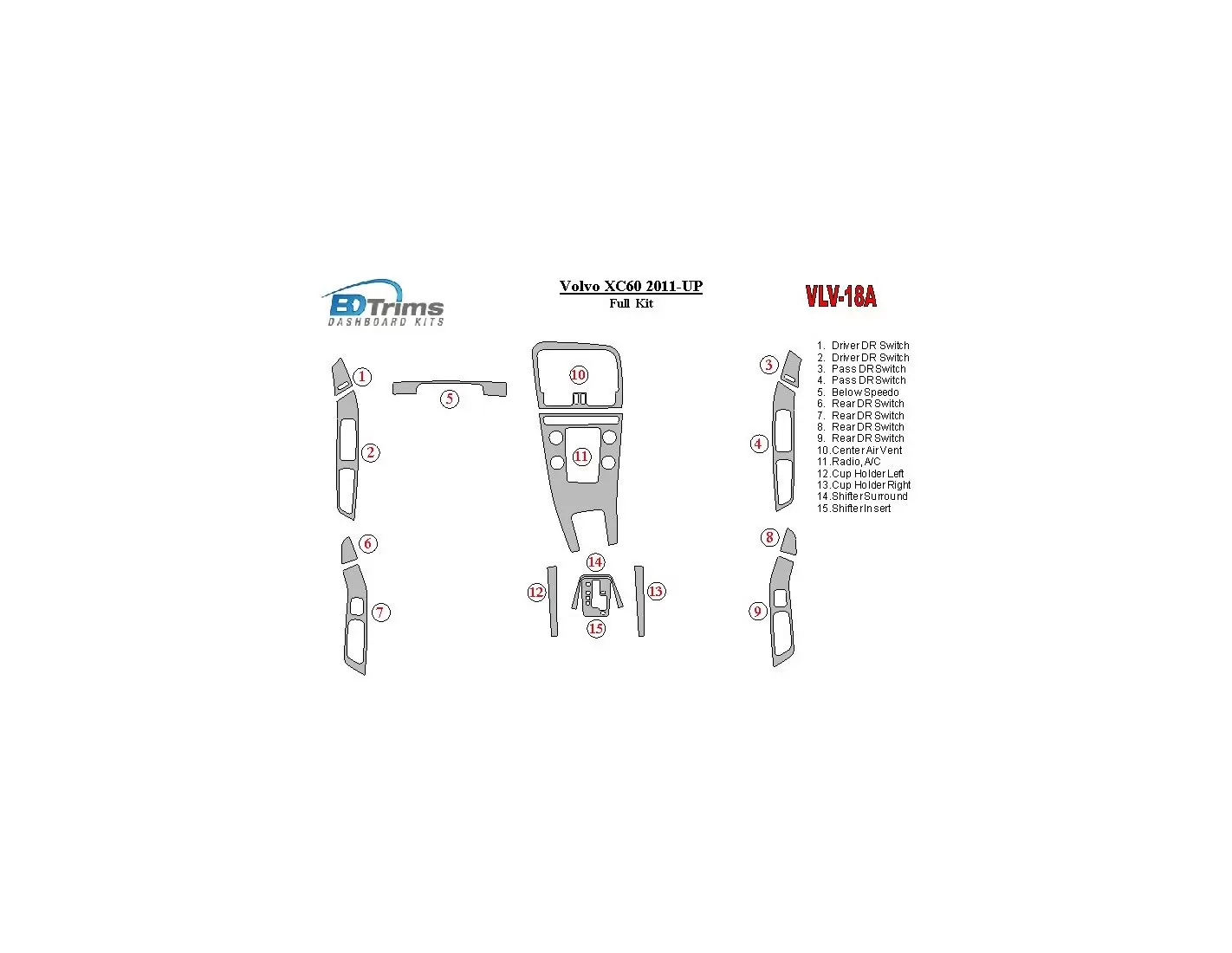 Volvo XC60 2011-UP Full Set BD Interieur Dashboard Bekleding Volhouder