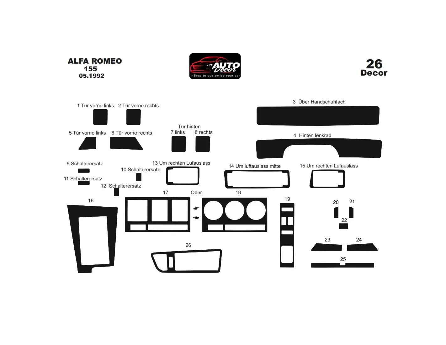 Alfa Romeo 155 1992 Mittelkonsole Armaturendekor Cockpit Dekor 26-Teilige - 1- Cockpit Dekor Innenraum