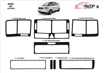 Audi A2 02.00-01.05 Mascherine sagomate per rivestimento cruscotti 8-Decori