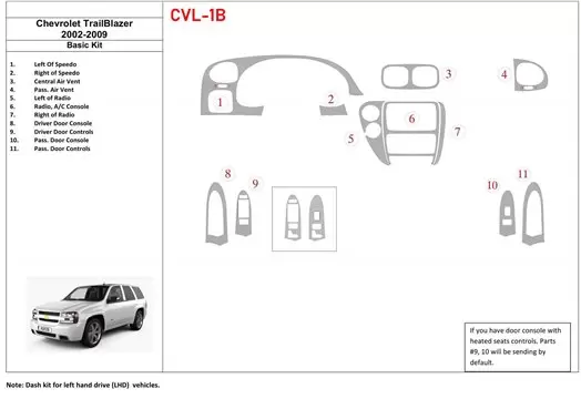 Chevrolet Trail Blazer 2002-UP Basic Set Interior BD Dash Trim Kit