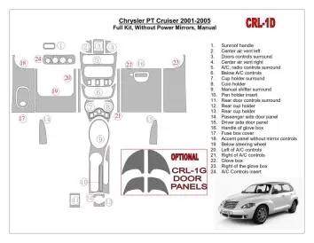 Chrysler PT Cruiser 2001-2005 Ensemble Complet, Sans Power Mirrors, boîte manuellebox, 23 Parts set BD Décoration de tableau de 