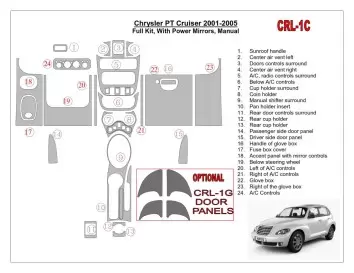 Chrysler PT Cruiser 2001-2005 Full Set, With Power Mirrors, Manual Gearbox, 23 Parts Mascherine sagomate per rivestimento crusco