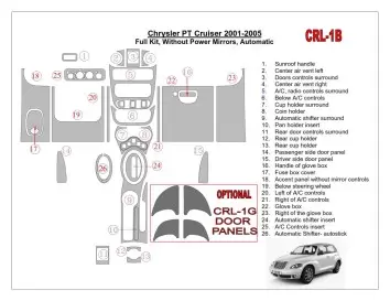 Chrysler PT Cruiser 2001-2005 Full Set, Without Power Mirrors, Automatic Gearbox, 24 Parts Mascherine sagomate per rivestimento 