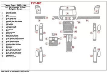 Toyota Camry 2005-2006 Full Set, Automatic Gear, Without NAVI system, Without OEM Interior BD Dash Trim Kit