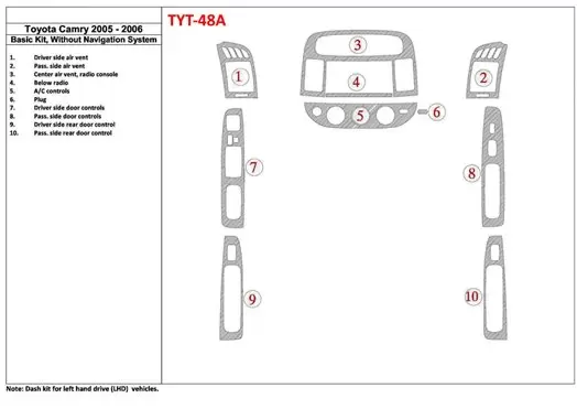 Toyota Camry 2005-2006 Basic Set, Without NAVI system, Without OEM BD Interieur Dashboard Bekleding Volhouder