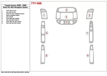 Toyota Camry 2005-2006 Basic Set, With NAVI system, Without OEM Interior BD Dash Trim Kit