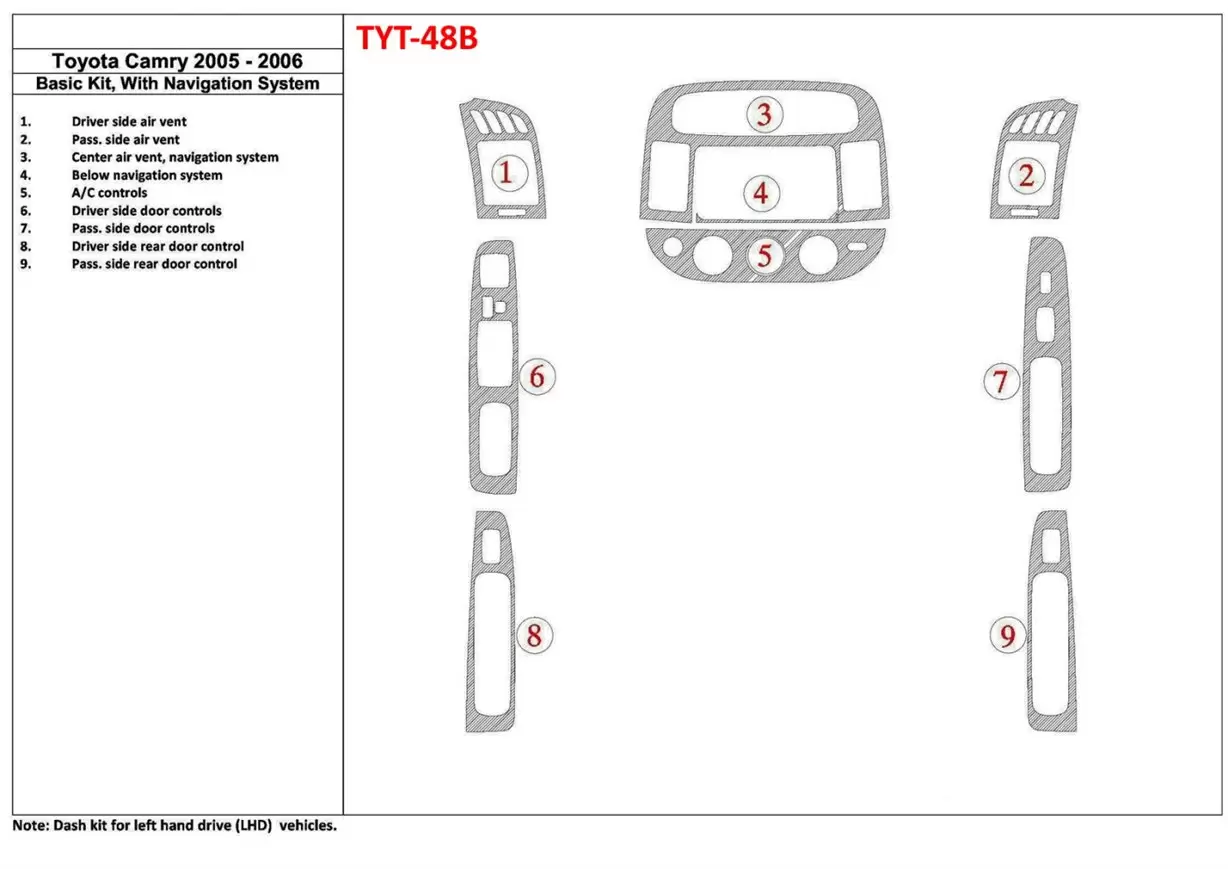 Toyota Camry 2005-2006 Grundset, With NAVI system, Without OEM BD innenausstattung armaturendekor cockpit dekor - 1- Cockpit Dek