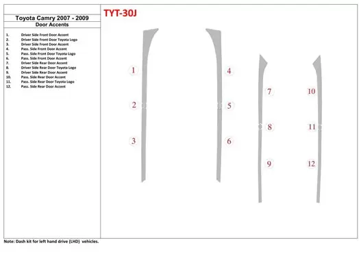 Toyota Camry 2007-2010 Des portes inserts BD Kit la décoration du tableau de bord - 1 - habillage decor de tableau de bord